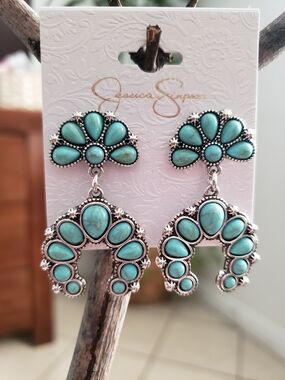 Jessica Simpson Turquoise Stone Drop Earrings - Teal Blue